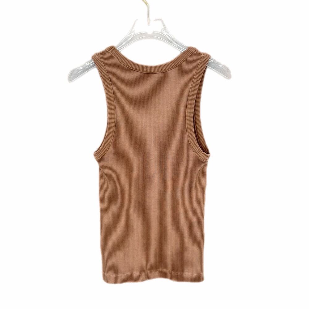 Agolde Tan Poppy Scoop Neck Ribbed Basic Layering Summer Casual Simple Tank Top - Picture 8 of 11